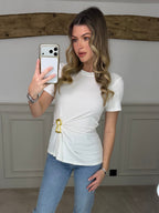 PIRELLI white t-shirt with gold keyhole detail