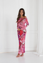 Pink Orchid long sleeve mesh dress, full length