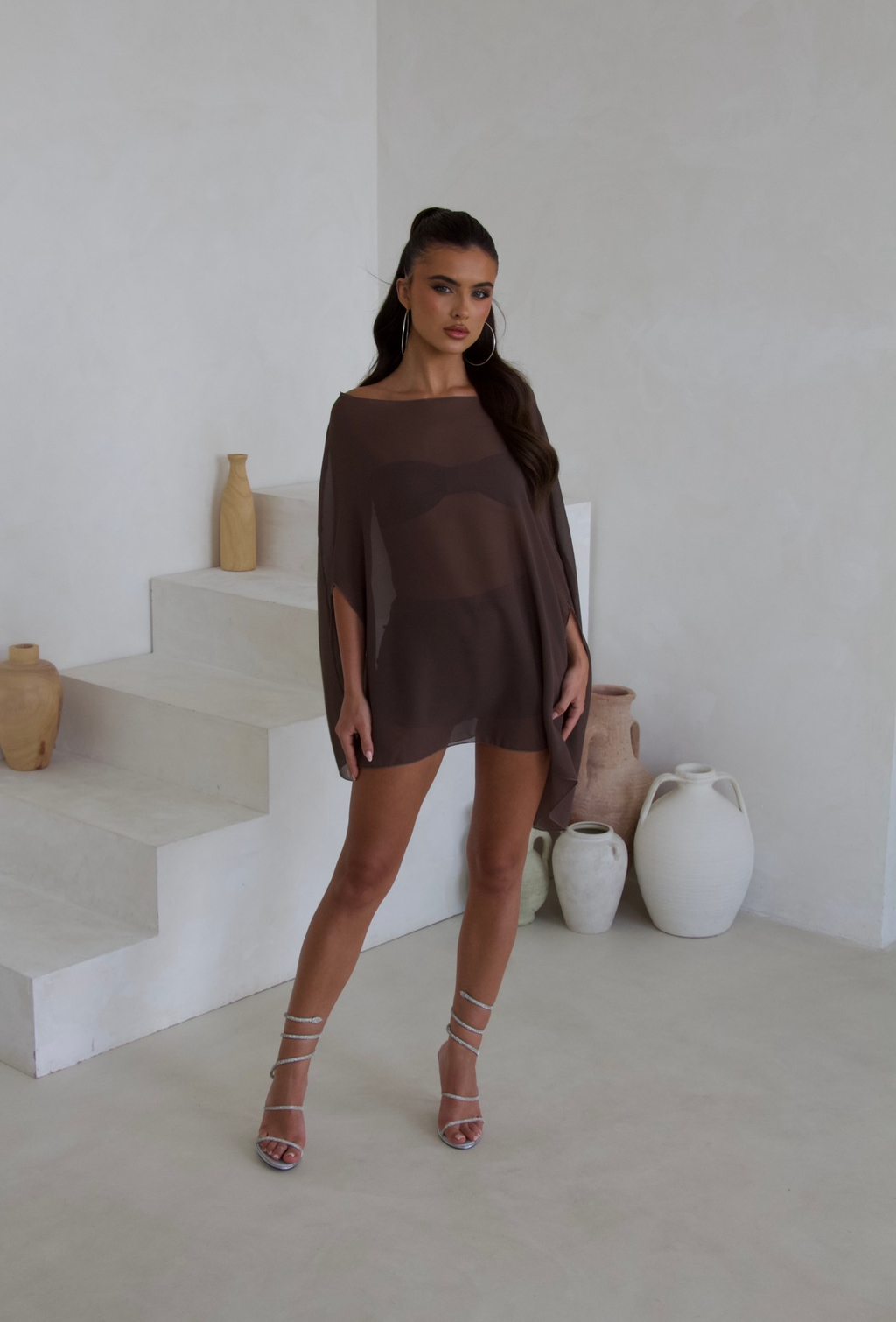 Brown cape set, back view