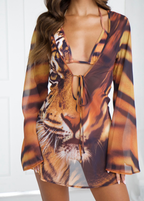 Detail of the Tiger Eye kaftan print