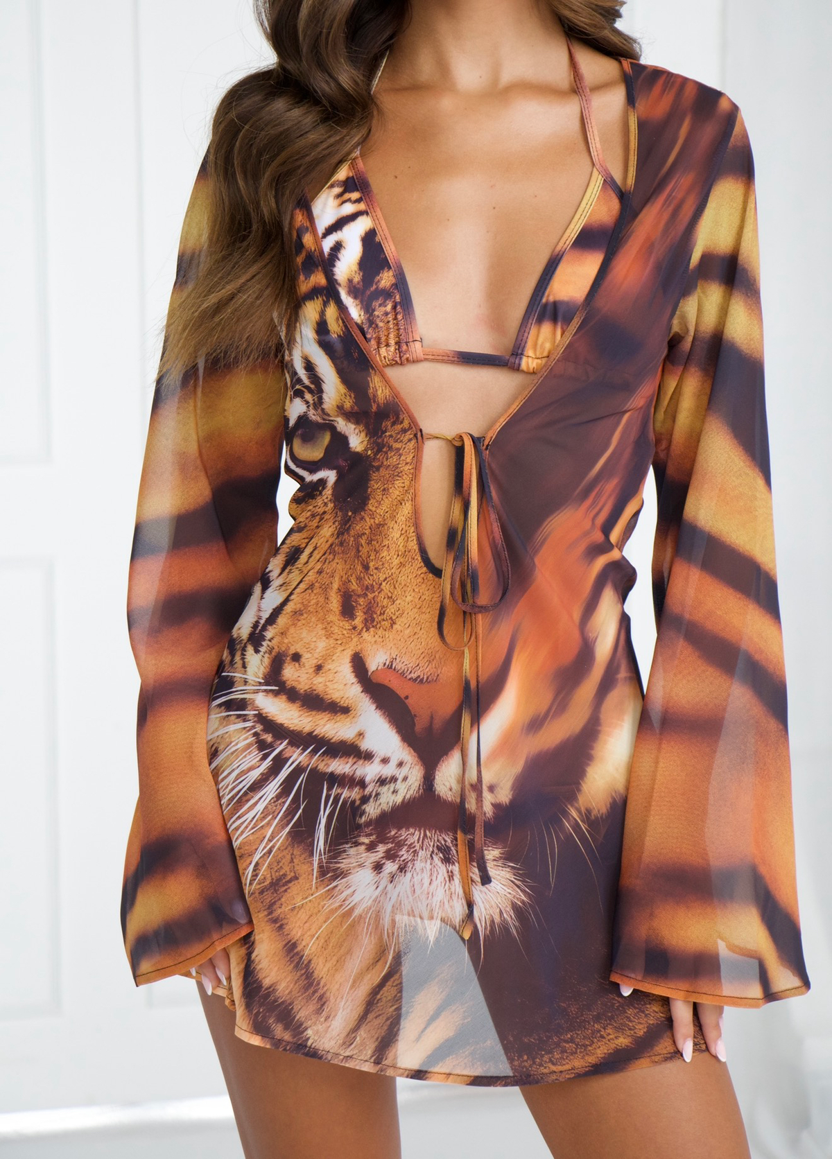 Detail of the Tiger Eye kaftan print