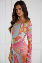 Orchid Multi long sleeve mesh dress, full length