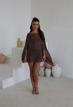 Brown bandeau and shorts, side view