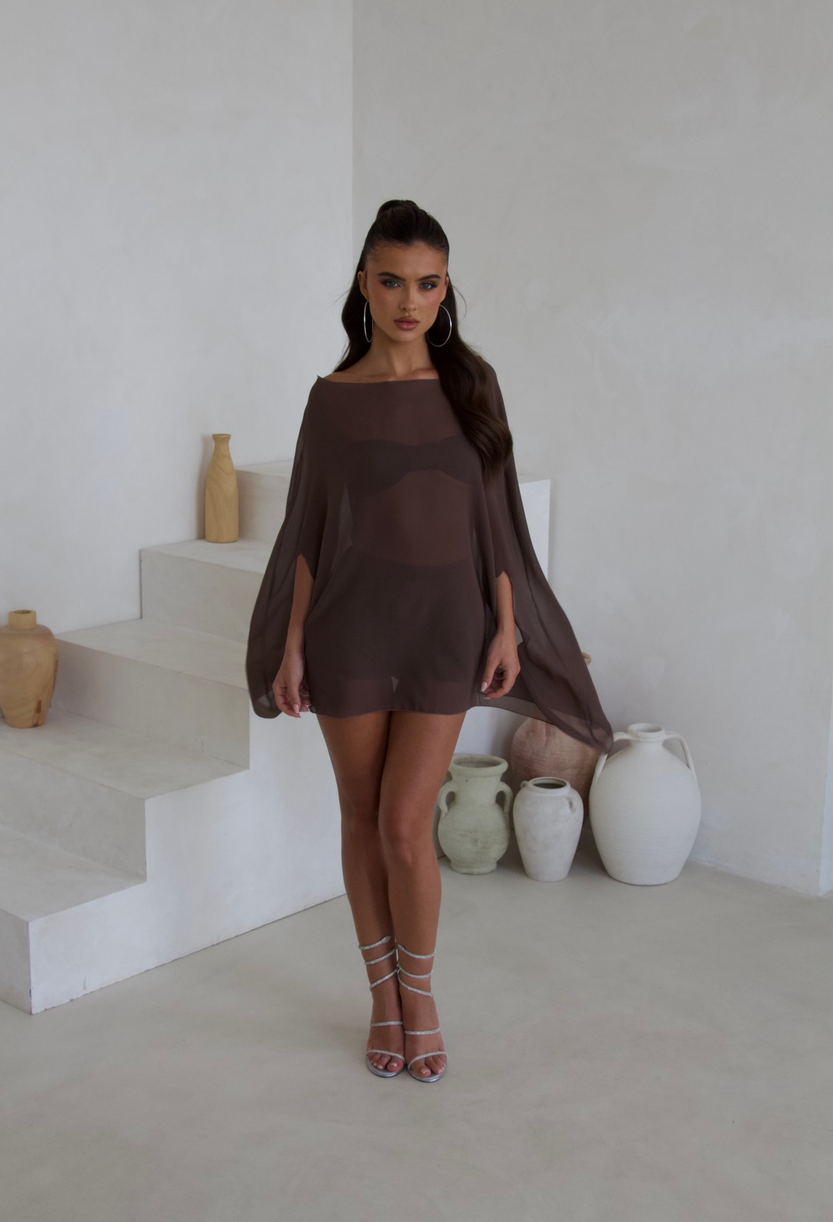 Brown bandeau and shorts, side view