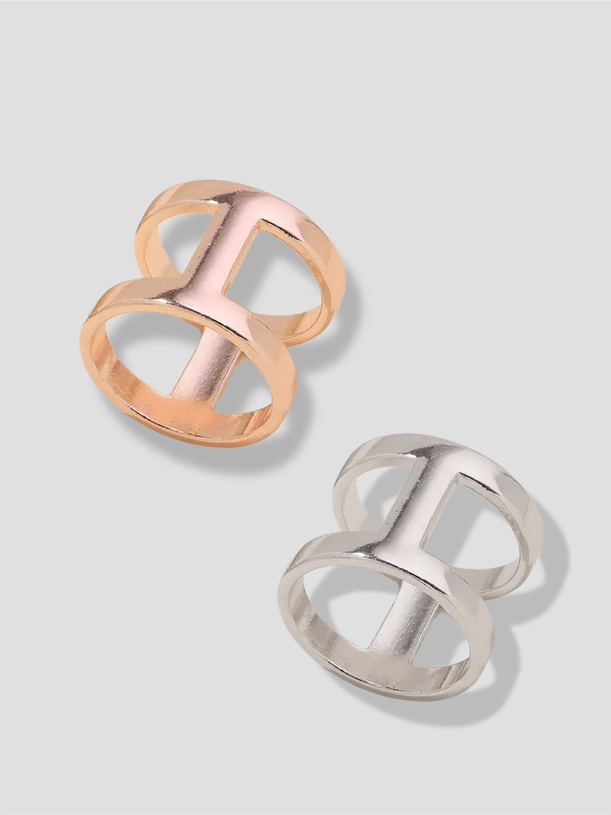 H metal scarf rings in silver and rose gold