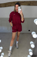 YOGA burgundy shorts and jumper two piece track set